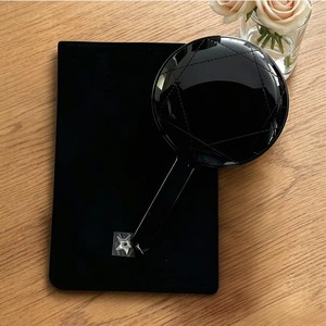 Luxury Handheld Makeup <b>Mirror</b>, Black Leather with Handle, Large Round <b>Compact</b> – The Perfect Gift for Brides and Beauty Enthusias - Product Image 3