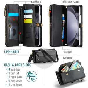 Caseme Luxe Multifonctionnel Dragonne Cuir Portefeuille Multi-Fentes Cartes Fermeture Éclair Étui de Téléphone Épaule pour Samsung Galaxy <span class=keywords><strong>Z</strong></span> <span class=keywords><strong>Fold</strong></span> <span class=keywords><strong>3</strong></span> 4 5 6 - Product Image 2