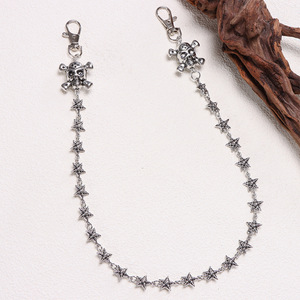 โซ่คล้องกางเกงรูปหัวกะโหลก ยี่ห้อ Yueli Star Chain สีเงินทิเบต แบบเส้นเดี่ยว สไตล์ลำลอง ฮิปฮอป สำหรับใส่กับกางเกงยีนส์ - Product Image 3