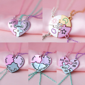 Collana con Ciondolo Vintage a Forma di Puzzle 3-4 Pezzi in Lega, Cuore Spezzato Personalizzato per Migliori Amici, Gioiello Trendy per Feste - Product Image 2