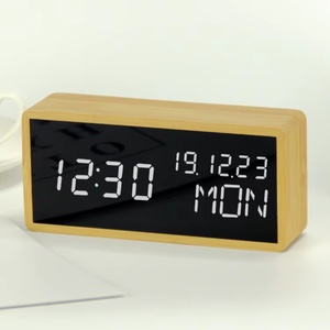 EMAF Small Wood Tabletop Casing <strong>Time</strong> Day Calendar Temperature Humidity <strong>USB</strong> Power Electronic LED Table Bamboo Alarm Digital <strong>Clock</strong> - Product Image 1