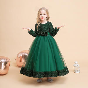 <span class=keywords><strong>Robe</strong></span> transfrontalière pour filles Banquet pour enfants Soirée en maille à paillettes Spectacle de Noël à manches longues - Product Image 1