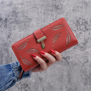 Hot Sale Women's Long Clutch Zipper <b>Purse</b> Cheap Hollowed Out Leaves Design Polyester Lining-Z0001 - Product Image 5