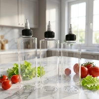 Bouteille plate en plastique de 250 ml avec bouchon à vis, flacons transparents vides pour liquides, sauces, huiles et travaux artistiques