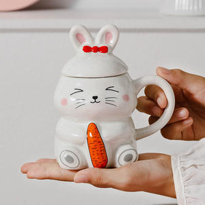 Carrot Rabbit Ceramic <b>Mug</b> <b>With</b> <b>Lid</b> And Handle Two Piece Set Animal Pattern <b>Coffee</b> Tea Cup For Home Breakfast Use - Product Image 3