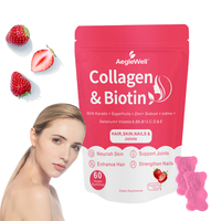 Aeglewell Gommes au collagène à la biotine Vitamines pour la croissance des cheveux avec kératine et collagène Gommes pour la peau, les cheveux et les ongles