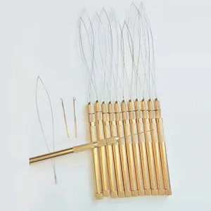 Micro Ring Loop Threader Herramientas de extensión de cabello Soporte de madera Aguja de tracción de hilo para Stick I Tip Hair