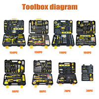 Ensemble complet de 108 outils de maintenance mécanique standard nationaux en acier inoxydable 304 avec mallette rigide pour usage domestique
