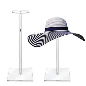 אקריליק כובע Stand ופאה מתלה תצוגת 2pcs ברור כובע מייצג תצוגת מתכוונן גובה כובע בעל, כיכר משקולת בסיס