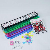 Jeu de Mahjong Américain 166 Tuiles Blanches en Mélamine Sac Bleu Paisley 4 Supports Transparents Poussoirs Kit Complet de Mahjong Livre Guide