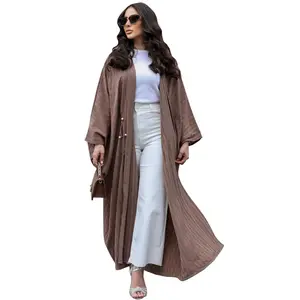 Whiter New Muslim Women's Modern Fashion Turkey Striped Long Sleeve Casual Large Size Abaya Middle East Cardigan Robe