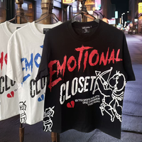 T-shirt imprimé décontracté à manches courtes et col rond en coton 100% tricoté, 300 grammes, motif vierge, coupe lourde, MIXED EMOTION