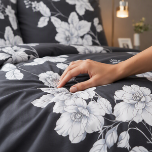 ชุดเครื่องนอนผ้าฝ้ายลายดอกโบตั๋นสีขาวชาร์โคล แบรนด์ Poland Stock Elegant Peony Bloom สำหรับขายส่งและดรอปชิปปิ้งในยุโรป 3 ชิ้น - Product Image 4