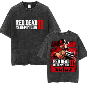 Camiseta Vintage de Algodón Puro, Talla Europea, Manga Corta, Corte Holgado, Lavada y Desgastada, con Diseño de <span class=keywords><strong>Red</strong></span> <span class=keywords><strong>Dead</strong></span> <span class=keywords><strong>Redemption</strong></span> 2 - Product Image 2