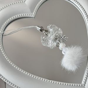 [Winter Romance] Nouveau pendentif <span class=keywords><strong>pompon</strong></span> flocon de neige, décoration de chaîne de téléphone avec nœud transparent, <span class=keywords><strong>porte</strong></span>-clés - Product Image 1