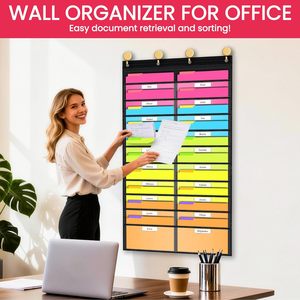 Organisateur mural suspendu en nylon avec 20 poches de rangement transparentes et 4 crochets en acier inoxydable pour salle de classe ou bureau - Product Image 3