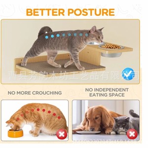 Estante de pared de madera para gatos con estación de alimentación y almohadilla antideslizante para gatos de interior - Product Image 2