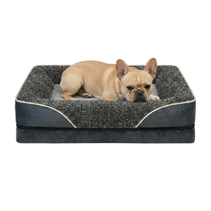 Lit pour animaux de compagnie en mousse à mémoire de forme haute densité, personnalisé et luxueux, lavable, amovible, orthopédique, forme carrée solide, emballé dans un carton - Product Image 1