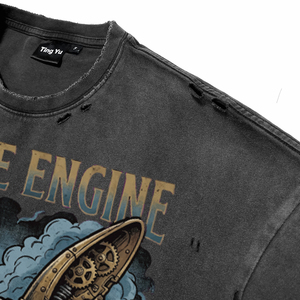 Oversized Vintage Distress Spray Wash Short Sleeve Men’s Breathable T-Shirts <b>Punk</b> Mechanical Rabbit Pocket Watch Print Tees - Product Image 5