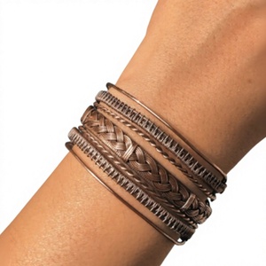 Heritage Layered Braid Accent Metallic Therapy Bangle Bracelet Fashionable Metal Jewelry Exquisite Design - Product Image 1