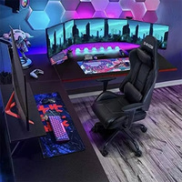 Bureau de jeu PC moderne Yuandong extensible en forme de L, construction en métal et verre, robuste, design d'angle pour bureau à domicile, grand support d'écran