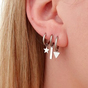 Inspire Jewelry – boucles <span class=keywords><strong>d</strong></span>'oreilles en forme de triangle chirurgical, en acier inoxydable, avec breloque, hypoallergénique, oreilles sensibles, créoles géométriques, petites - Product Image 5