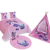 Décoration de chambre parent-enfant sur le thème de l'hôtel : licorne arc-en-ciel de dessin animé, drap de lit, couvre-lit, tapis de sol, oreiller, tente pour séjour à la maison