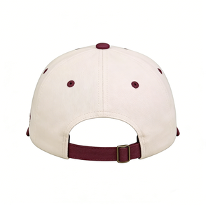 Cappellino da Baseball Personalizzato Non Strutturato a 6 Pannelli in Cotone Unisex Crema Bordeaux Bicolore con Lettera Immagine e Fibbia in <span class=keywords><strong>Rame</strong></span> Argento Perlato - Product Image 4