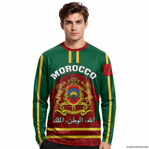 Camiseta de fútbol de manga larga de los Leones del Atlas de Marruecos, camisetas de fútbol transpirables de secado rápido con patrón de estampado personalizado para hombres - Product Image 3