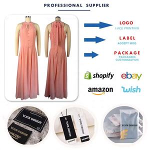 HK72524 最新デザイン サマードレス レディース エレガント ホルターネック ノースリーブ スリム ロング プロムドレス ピンク フォーマルドレス - Product Image 4