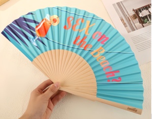24 Professional Advertising Wooden Handle Cloth Printing <b>Head</b> Spanish Folding <b>Fan</b> Custom Logo Promotional Gift - Product Image 4