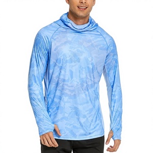 Men's <b>Blue</b> Camouflage <b>Long</b> <b>Sleeve</b> Fishing Hoodie UPF 50 Anti-Uv Performance Shirt Pullover <b>Top</b> - Product Image 1