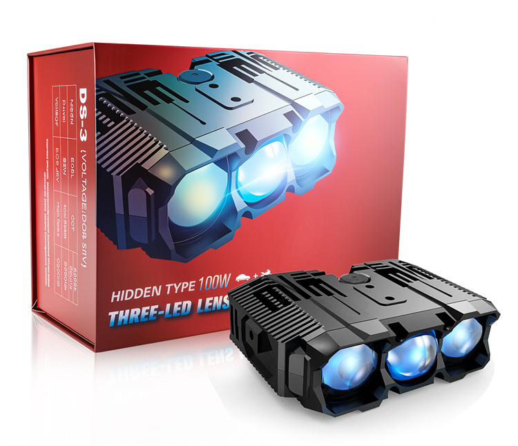 100W Three Eye Lens Double Color Car Front Grille Lights Fog Work Light for Off-road Suv Truck