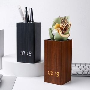 Bằng gỗ đồng hồ báo thức kỹ thuật số, nhiệt độ chủ bút bảng đồng hồ cho quà tặng khuyến mãi với giá rẻ nhất giá LED bàn đồng hồ biểu tượng tùy chỉnh - Product Image 2