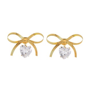 Bowknot <b>Stud</b> <b>Earrings</b> Gold <b>Crystal</b> Heart Rhinestone 18K Plated Party Fashion Jewelry - Product Image 5