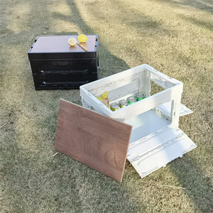 <strong>Collapsible</strong> Storage Bin <strong>With</strong> Wood Lids 60L <strong>Crates</strong> Plastic Tote Storage Box Container Large Stackable Folding <strong>Crates</strong> - Product Image 3