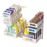 Organiseurs sous l'évier de cuisine, étagère de rangement à 3 niveaux, robuste, coulissante, réglable en hauteur, en métal, avec tiroir de rangement