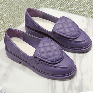 Quilted Genuine Leather Loafers for Women Toe Slip-On Flat <b>Shoes</b> <b>Soft</b> Insole Geometric Pattern Lightweight Classic Casual - Product Image 1