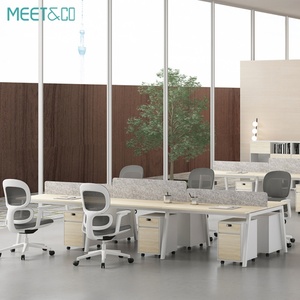 Modern Convertible L-Shape Wooden <b>Workstation</b> Cubicle Desk for Private Office 4 Person <b>Workstation</b> with Drawer - Product Image 2
