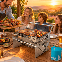 Grill à gaz portable pliable en acier inoxydable pour barbecue en plein air, camping, barbecue à retournement