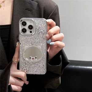 Cover per iPhone 15 Pro Max 14 13 16 17 con Specchio per il Trucco e Design Speciale per Donne, Decorazione Orso Cane Bling con Colla a Goccia - Product Image 2