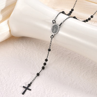 Collier de prière catholique chrétien en acier inoxydable plaqué or 18 carats XF, perles de chapelet, croix de Jésus, Vierge Marie, bijoux religieux