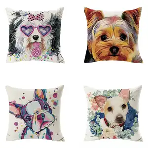 Sofa Decorative Cartoon Animal Cute Dog Pattern Design Throw Pillow Cover Square Cushion For Living Room