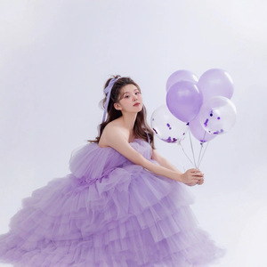 Violet Tulle Ball Gown Strapless Empire Waistline Wedding Dress Fairy Tale Cake Style Photo Studio Outfit Birthday Party Costume - Product Image 3