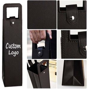 Reusable Fashion PU Leather Wine Bag Tote <b>Carrier</b> Single <b>Bottle</b> Champagne Beer Gift Bags for Birthday Wedding Picnic Party - Product Image 1