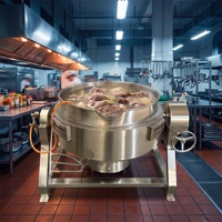 Marmite commerciale à agitation automatique, chauffage au gaz, à double enveloppe, avec système de décharge inclinable, en acier 304, pour la cuisson de confitures et de sauces chili