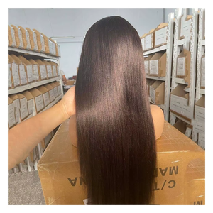 Perruque en dentelle frontale 4x4 en cheveux humains vierges brésiliens Remy, transparente, couleur naturelle, sans perte de cheveux, longue longueur - Product Image 2