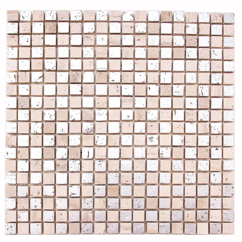 Light yellow silver travertine marble stone backsplash mosaic wall tile