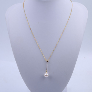 Collier pendentif en argent 925 avec perle d'eau douce ronde de 9 à 11 mm, simple, pour femme, en forme de Y, réglable, plaqué rhodium - Product Image 3