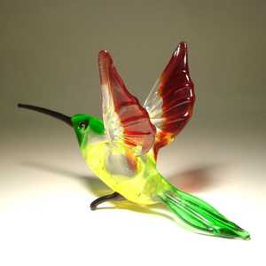 Figura de Colibrí de Vidrio Hecha a Mano, Alas Verdes, Amarillas y Rojas, Decoración Art Deco para el Hogar, Adorno de Mesa para Sala de Estar, de Rajasthan - Product Image 6
